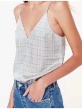 Cami NYC White Plaid Silk V-Neck Camisole Top Small